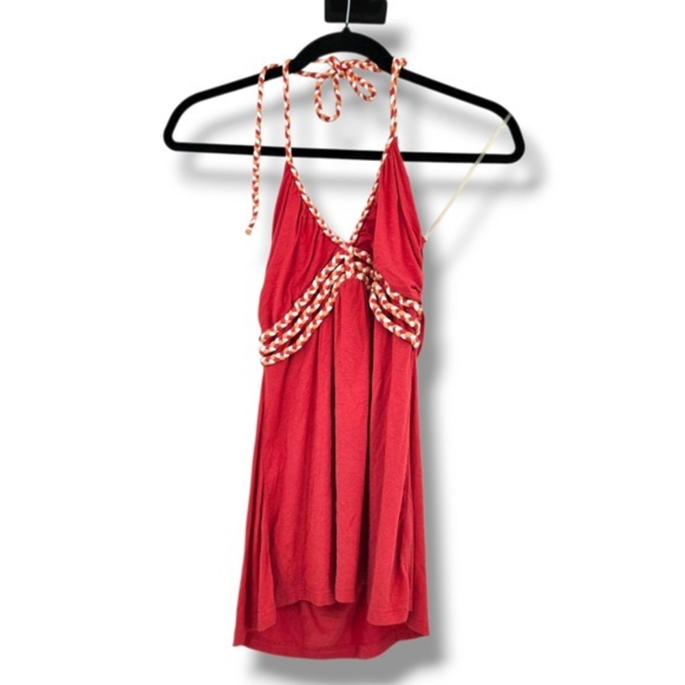 American Rag Halter Top Braided Detail Y2K Sleeveless Casual Red XS